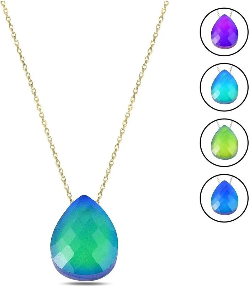 باهلس Color Changing Drop Natural Stone Feeling Stone Necklace with Steel Chain