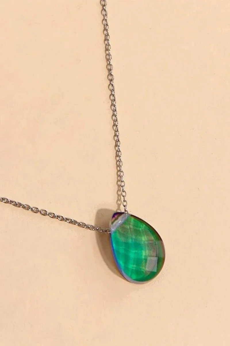 باهلس Color Changing Drop Natural Stone Feeling Stone Necklace with Steel Chain