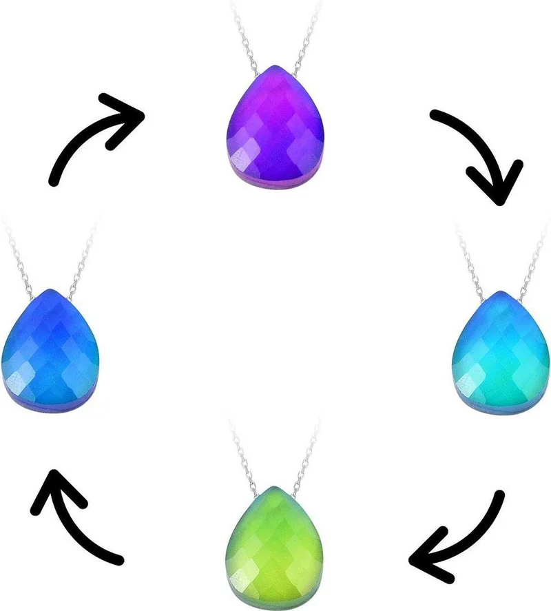 باهلس Color Changing Drop Natural Stone Feeling Stone Necklace with Steel Chain