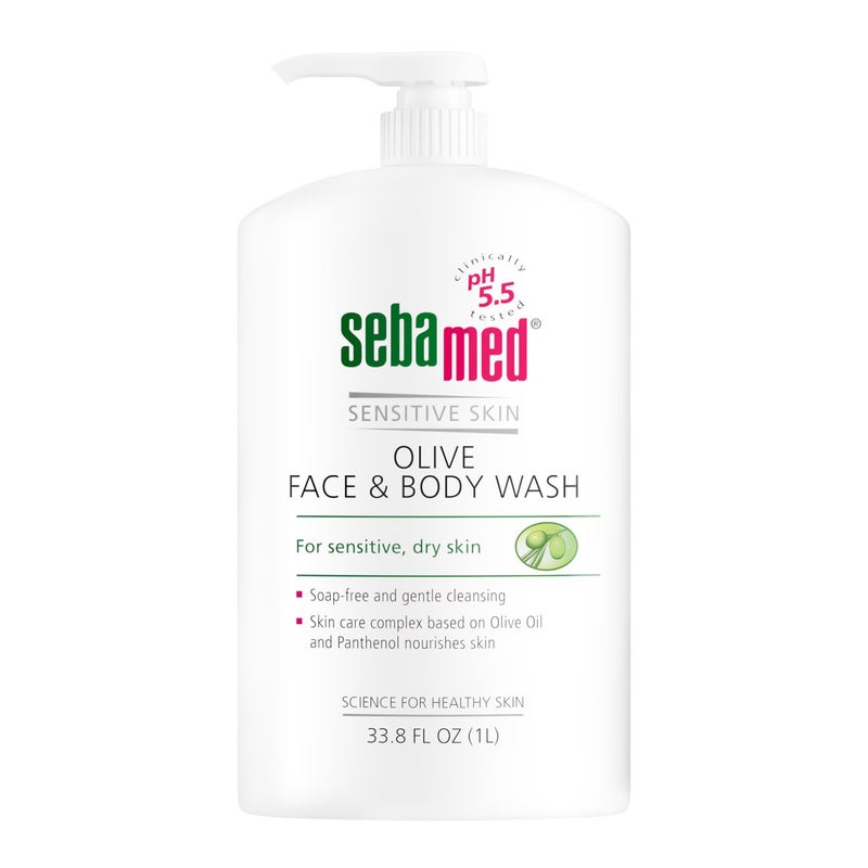 Sebamed Olive Face and Body Wash With Pump for Sensitive and Delicate Skin pH 5.5 Ultra Mild Dermatologist Recommended Cleanser 33.8 Fluid Ounces (1 Liter) - Image 1