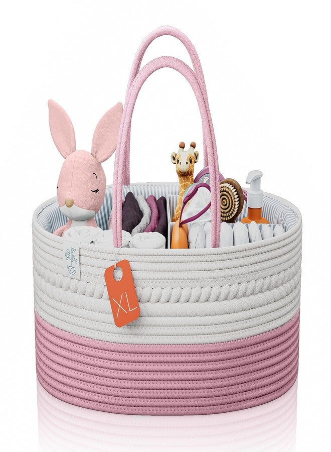 KiddyCare Baby Diaper Organizer Basket for Car | Travel Caddy for Baby Storage Cart, Portable Baby Diaper Caddy, Diaper Caddy for Babies | Diaper Cart Organizer Bins for Changing Table | Pink Large