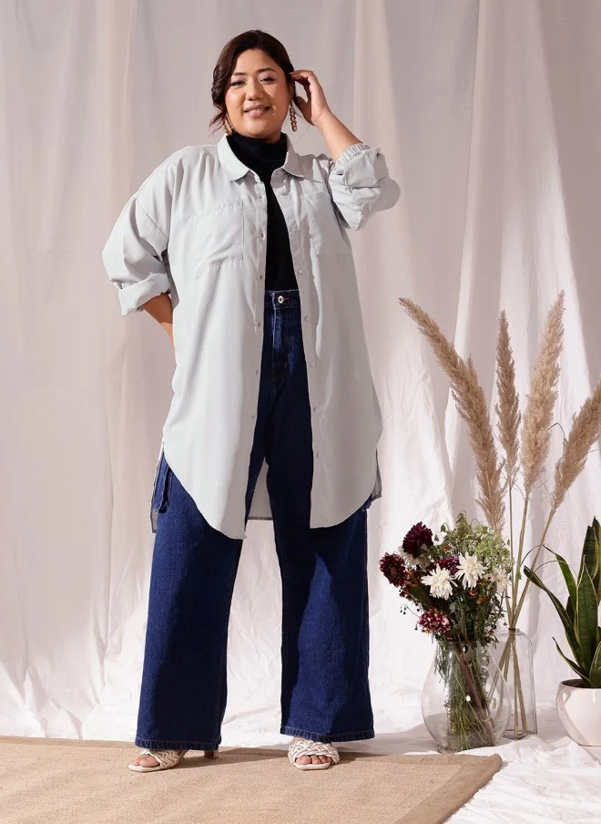 CURVY STREET Plus Size Grey Casual Shirt for Women