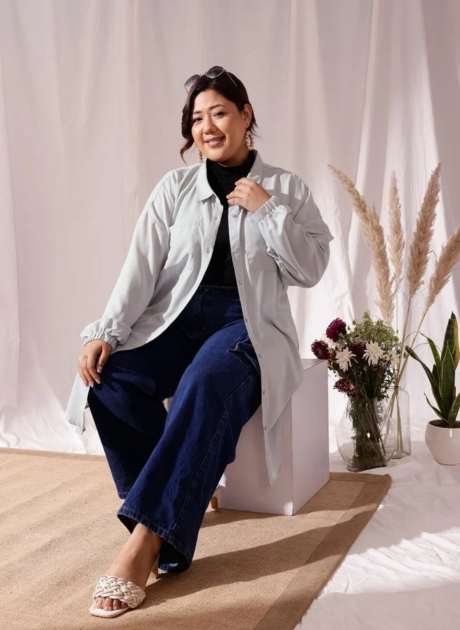 CURVY STREET Plus Size Grey Casual Shirt for Women