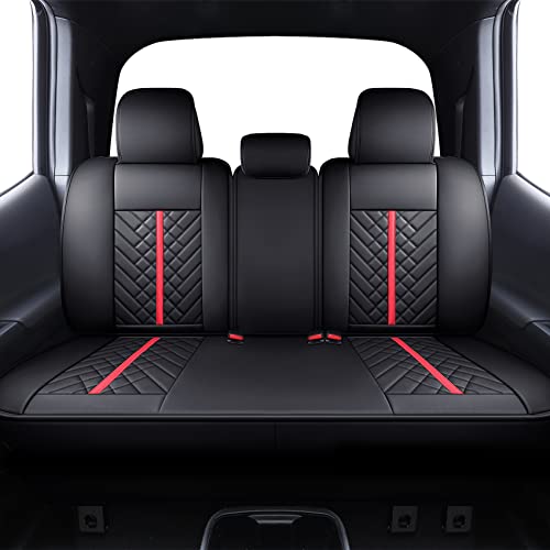 Tomatoman Toyota Tacoma Rear Seat Covers 2005-2024 2025 TRD Sport Off Road Limited SR5 V6 Crew Double Extended Cab Truck Airbag Compatible Back Car Cushions with Faux Leather(Rear Seat/Black-Red) - Image 1