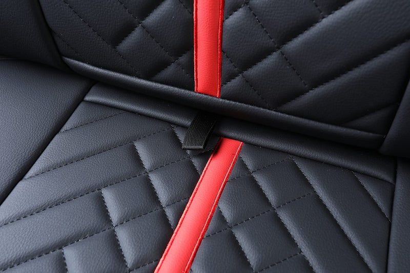 Tomatoman Toyota Tacoma Rear Seat Covers 2005-2024 2025 TRD Sport Off Road Limited SR5 V6 Crew Double Extended Cab Truck Airbag Compatible Back Car Cushions with Faux Leather(Rear Seat/Black-Red) - Image 5