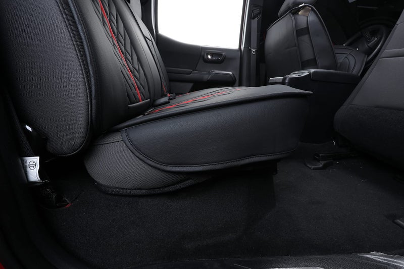 Tomatoman Toyota Tacoma Rear Seat Covers 2005-2024 2025 TRD Sport Off Road Limited SR5 V6 Crew Double Extended Cab Truck Airbag Compatible Back Car Cushions with Faux Leather(Rear Seat/Black-Red) - Image 4