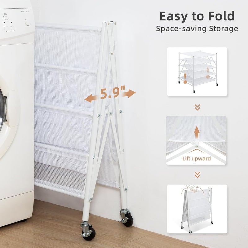 STORAGE MANIAC Sweater Drying Rack, Mesh Clothes Drying Rack, Stackable Laundry Drying Rack, Lay Flat Dryer for Delicates, Portable Dry Rack for Indoor or Outdoor, White, 5 Tier Foldable - Image 4
