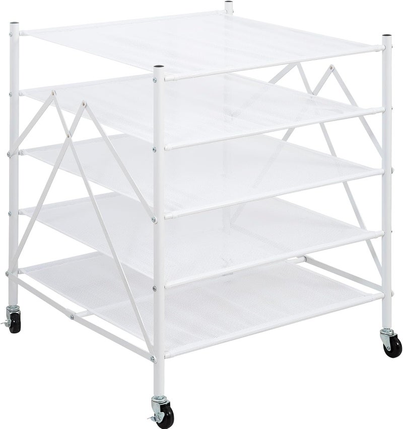 STORAGE MANIAC Sweater Drying Rack, Mesh Clothes Drying Rack, Stackable Laundry Drying Rack, Lay Flat Dryer for Delicates, Portable Dry Rack for Indoor or Outdoor, White, 5 Tier Foldable - Image 1