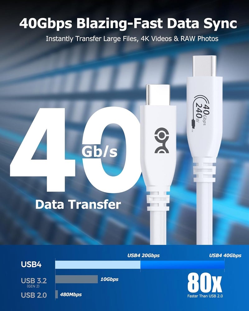 Cable Matters [USB-IF Certified] 40Gbps USB 4 Cable - 3.3ft, Supports Up to [8K@60Hz / 4K@240Hz Video, 240W Charging, 40Gbps Data Transfer] USB4 Cable, White, Compatible with Thunderbolt 4, MacBook - Image 4