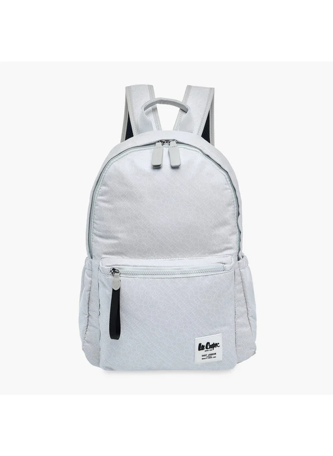 Lee Cooper Women Monogram Print Backpack with Adjustable Straps and Zip Closure - 14x33x42 cm