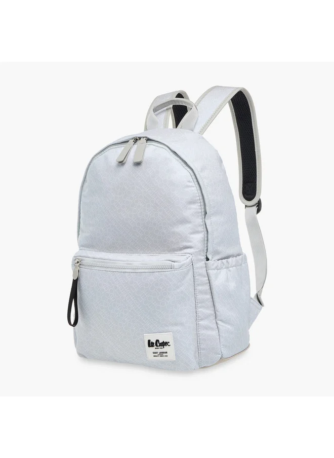 Lee Cooper Women Monogram Print Backpack with Adjustable Straps and Zip Closure - 14x33x42 cm