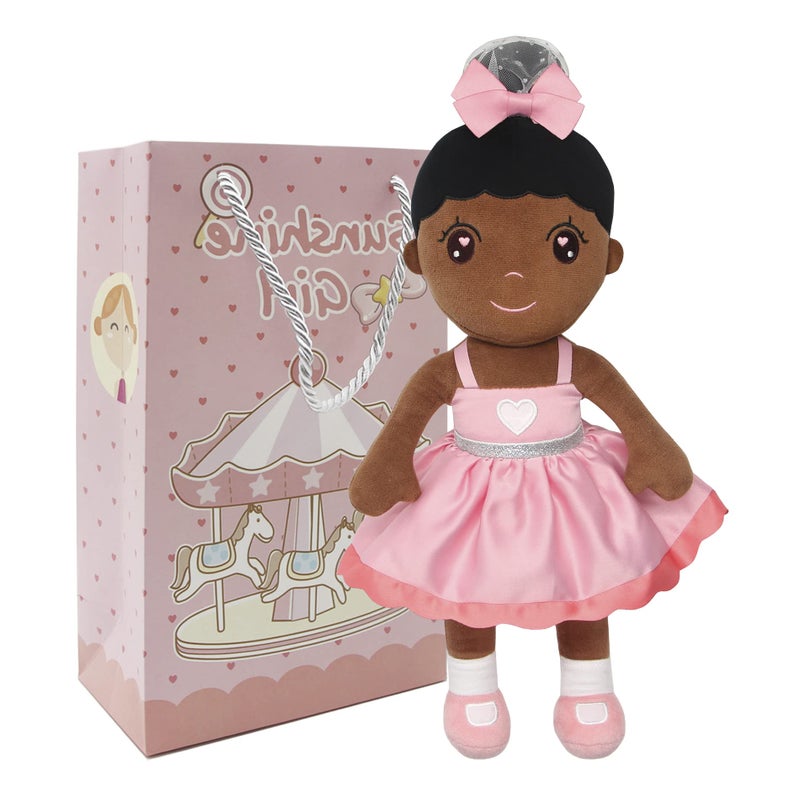 Maxshop Plush Dolls 17 First Baby Doll for Kids Super Soft Plush Toy Pink Dress Princess Black Doll - Image 2