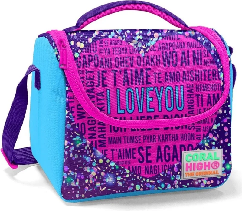 CORAL HIGH Girl's Red I Love You School Lunchbox - Thermo Insulated