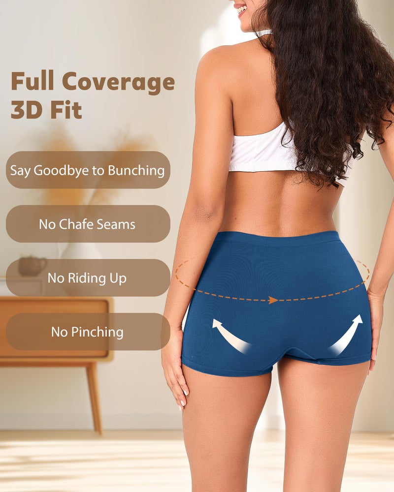 BAMBOO COOL Seamless Boyshort Underwear for Women Mid Waist Stretchy Panties Moisture Wicking Boxer Briefs 5 Pack - Image 4