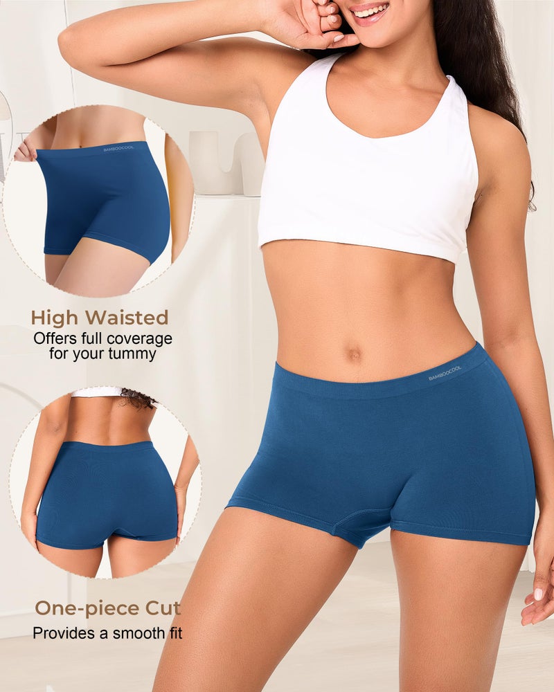 BAMBOO COOL Seamless Boyshort Underwear for Women Mid Waist Stretchy Panties Moisture Wicking Boxer Briefs 5 Pack - Image 3