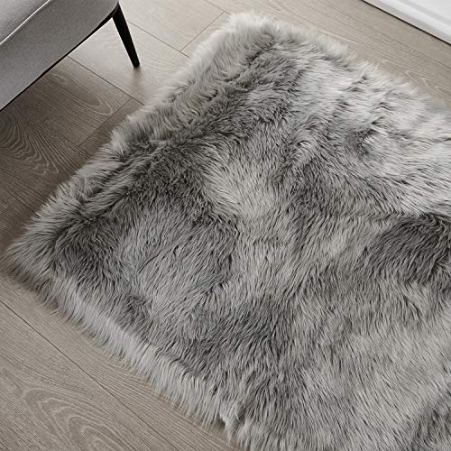 SERISSA Ultra Soft Faux Fur Area Rug Grey Fluffy Rug Plush Chair Cover Seat Pad Fuzzy Carpet Furry Besides Rug for Bedroom Floor Sofa Living Room 2x4 Feet (Rectangular, Light Grey) - Image 3
