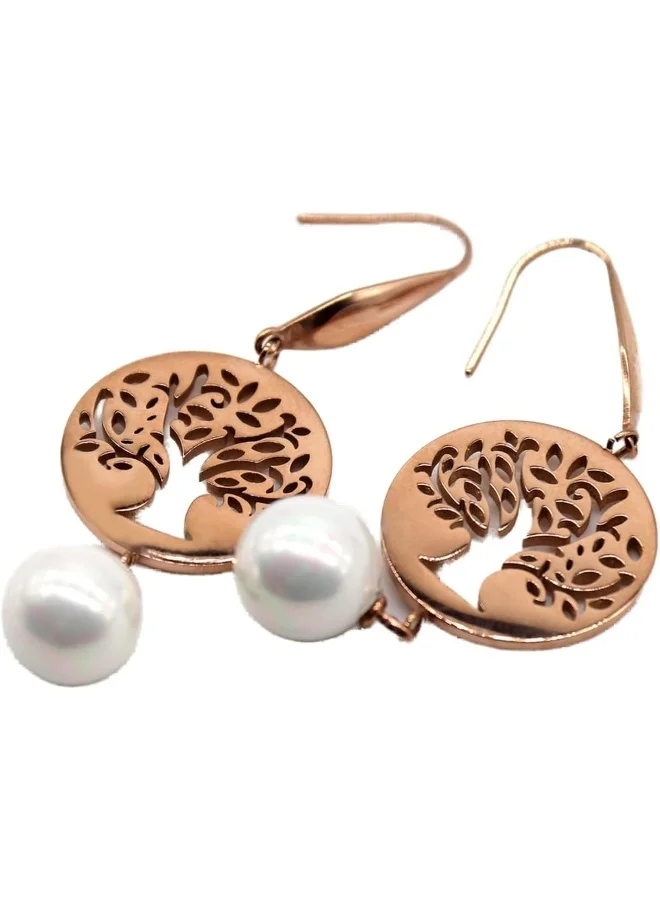 لي كوبر أقراط نسائية من الفولاذ المقاوم للصدأ بطلاء الذهب الوردي