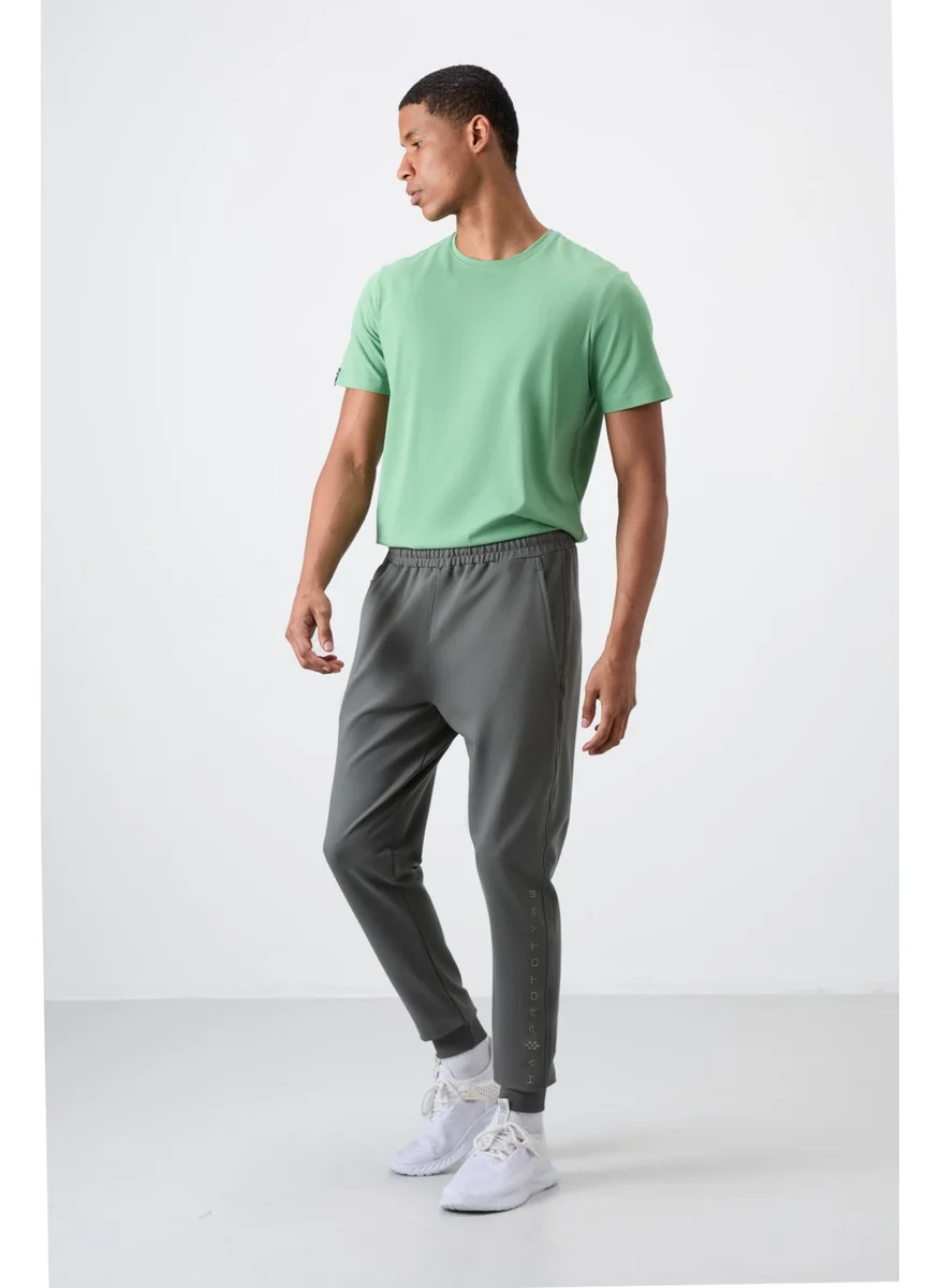 تومي لايف Khaki Cotton Soft Texture Standard Fit Embroidered Men's Tracksuit Bottom - 82133