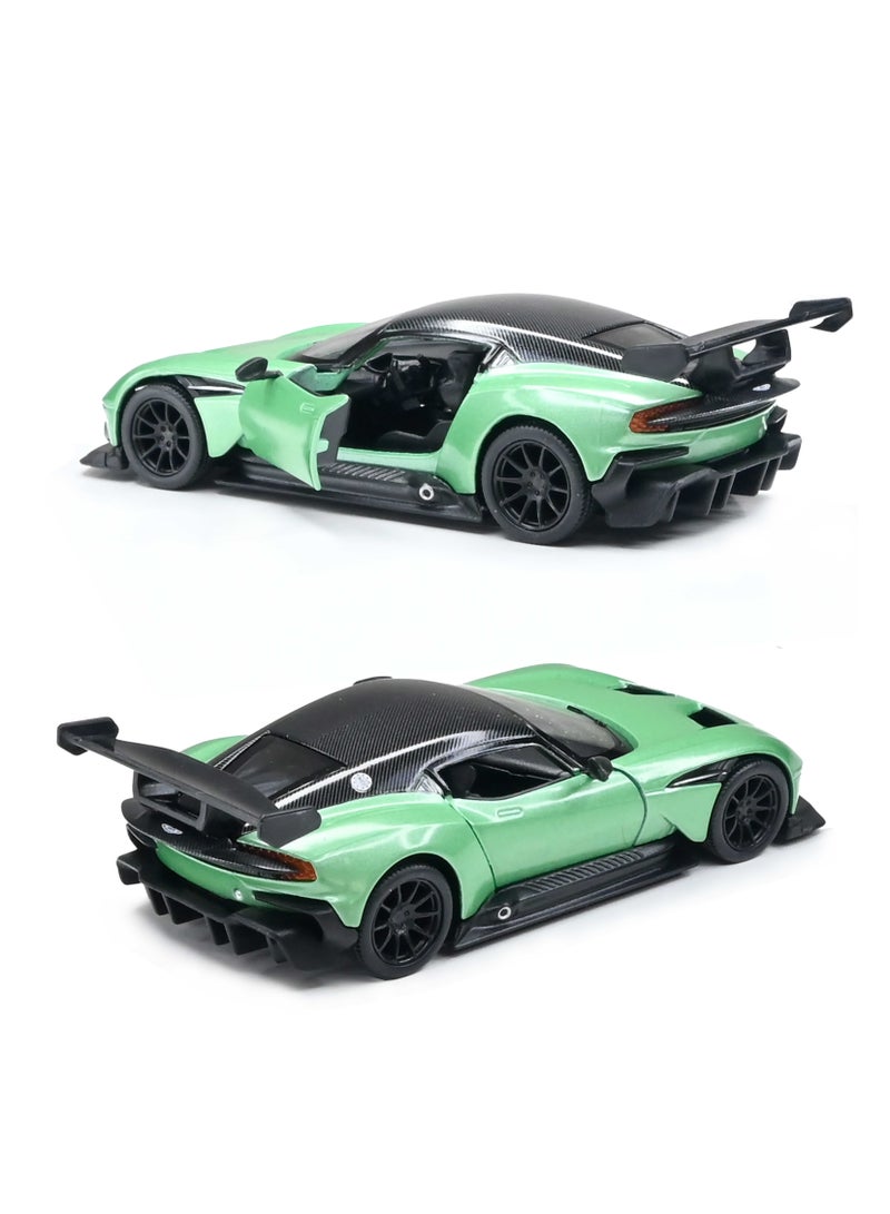 1:38 Scale Pull Back Action Door Openable 2016 Aston-Martin Vulcan with Decals Hardtop Collectible Toy Car - Image 1