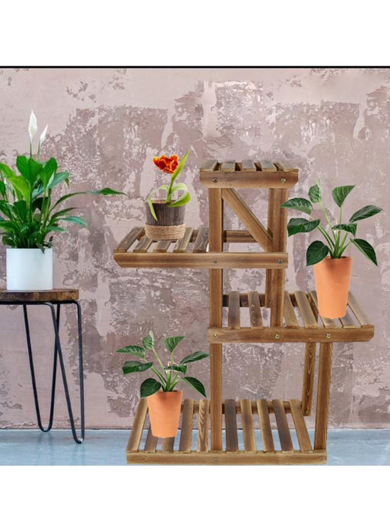 LINGWEI 3-Tier Wooden Plant Stand, Multi-Layer Indoor & Outdoor Display Shelf, Rustic Flower Pot Rack for Balcony, Garden & Home Decor  - Image 3