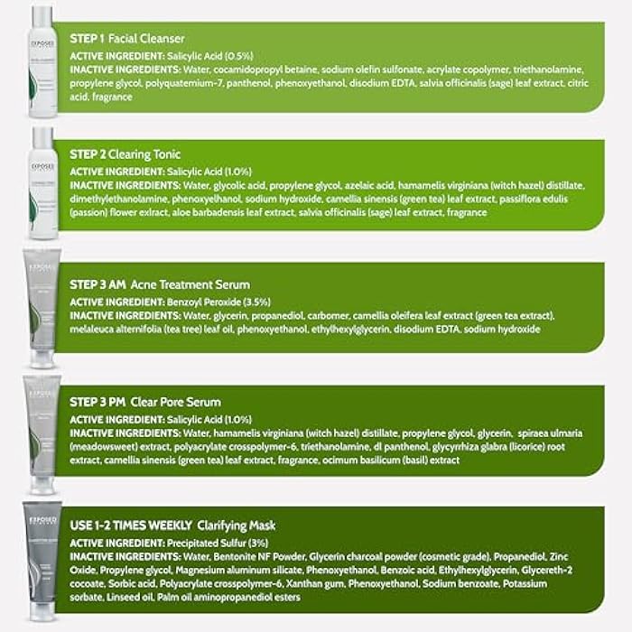 Exposed Skin Care, Acne Treatment Kit with 2.5% Salicylic Acid and 3.5% Benzoyl Peroxide to Clear Up Teen, Adult, Hormonal and Cystic Acne – Natural, Non-toxic and Cruelty Free - Image 5