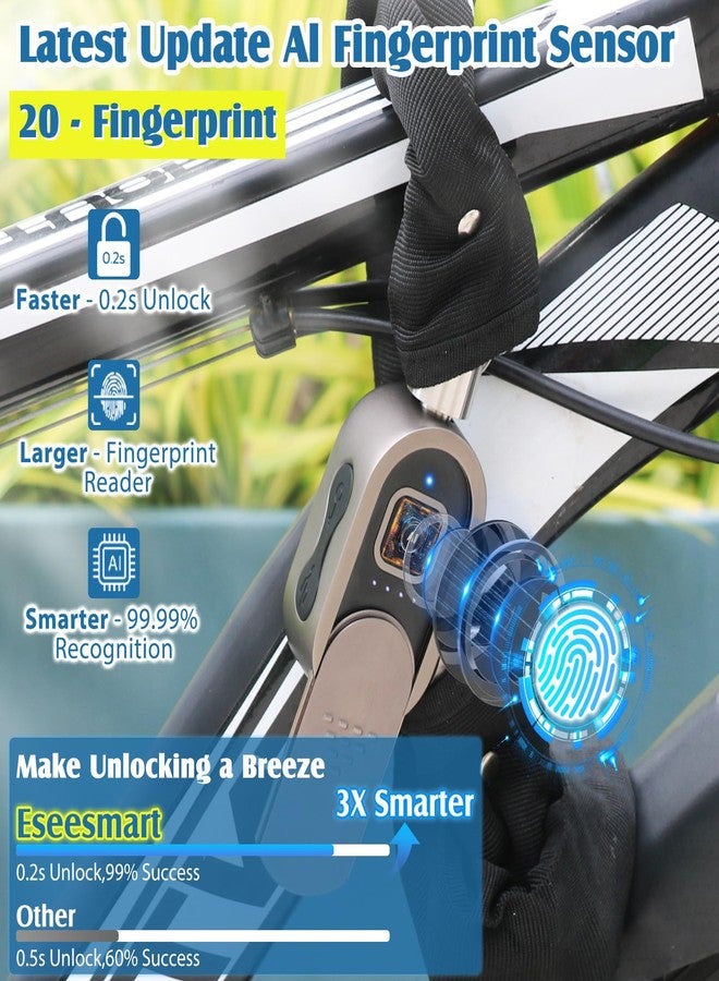 Eseesmart Fingerprint Bike Chain Lock with Keys, Heavy Duty Anti-Theft Bicycle Chain Lock, 3.28 Ft 8mm Thicker Security Bike Locks Waterproof for Bike, Bicycle, Scooter, Motorcycle, Gate, Fence - Image 3