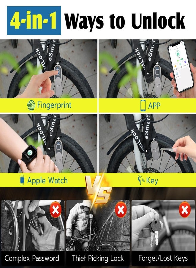 Eseesmart Fingerprint Bike Chain Lock with Keys, Heavy Duty Anti-Theft Bicycle Chain Lock, 3.28 Ft 8mm Thicker Security Bike Locks Waterproof for Bike, Bicycle, Scooter, Motorcycle, Gate, Fence - Image 2