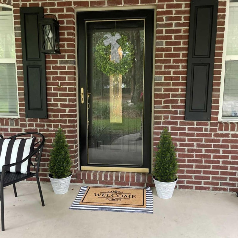 Aveyas 3ft Artificial Cedar Topiary Trees for Outdoor Front Porch Door, 3 Feet Faux Potted Plants Evergreen Fake Pine Cypress Tree for Outside Home Decor (3 ft Tall) - Set of 2 Pack - Image 3