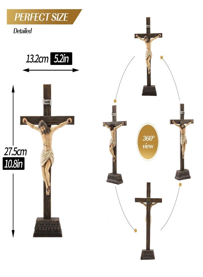 Magicsculp 10.8" H Jesus Crucifix Statue - Resin Standing Wall Cross Decoration, Praying Religious Figurine Jesus Christ Catholic Display, Hanging or Tabletop with Stand for Home Decor - Image 4