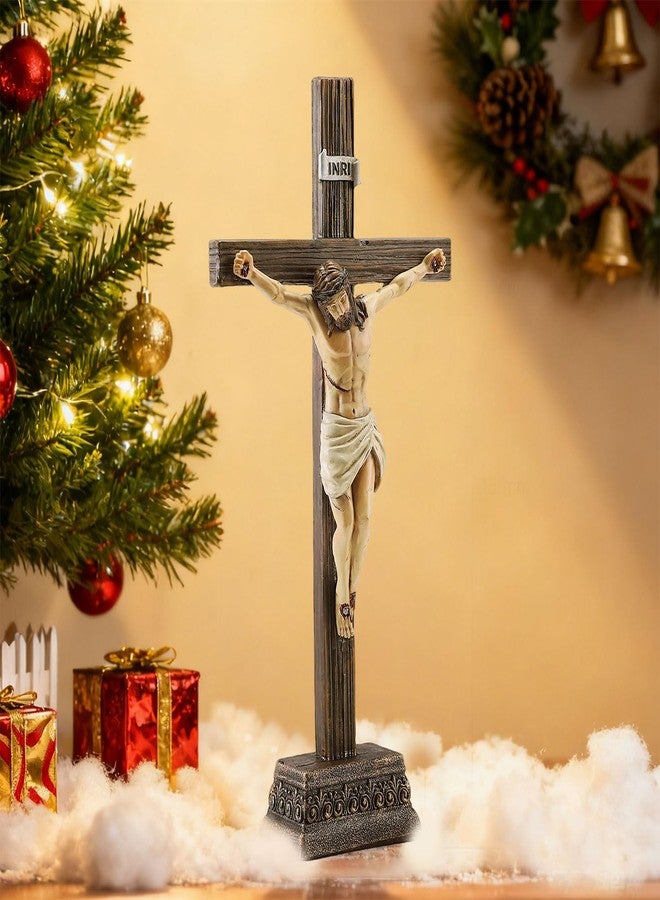 Magicsculp 10.8" H Jesus Crucifix Statue - Resin Standing Wall Cross Decoration, Praying Religious Figurine Jesus Christ Catholic Display, Hanging or Tabletop with Stand for Home Decor - Image 2