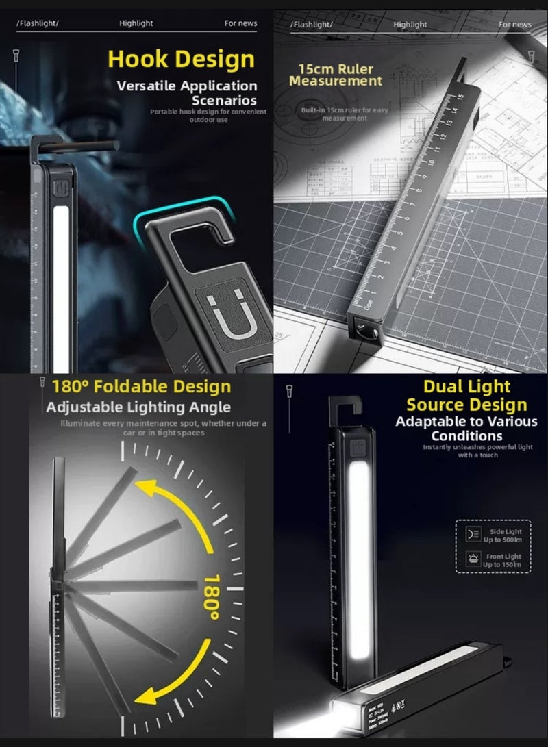 كرونايتي كشاف يدوي، مصباح يدوي LED شحن TYPE-C، 6 أوضاع إضاءة – متعدد الوظائف قابل للطي 180° مع مغناطيس وخطاف، كشاف يدوي صغير وقوي قابل للشحن حتى 16 ساعة، كشاف ليد متنقل ومثالي للبر، الصيد، الورش، وإصلاح السيارات، كشاف يدوي قوي جدا ومتين مناسب للرحلات الخارجية - Image 4