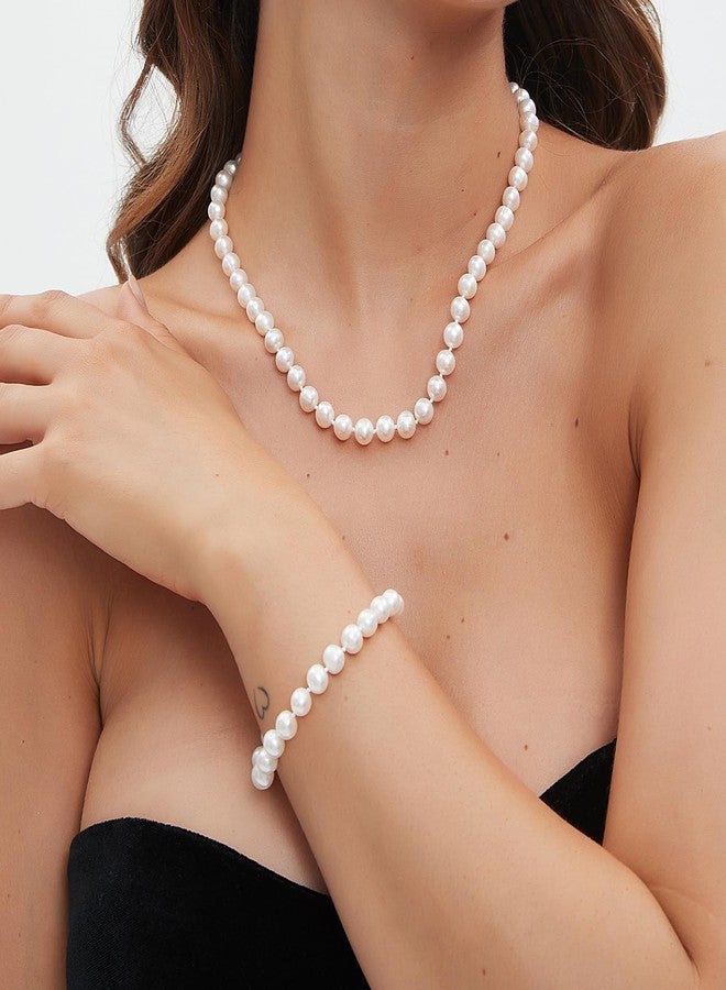 Yami سوار يامي من اللؤلؤ - لؤلؤة المياه العذبة 8-9 مم مع مشبك من الفضة الإسترلينية 925، هدية مجوهرات أنيقة للنساء في المناسبات، أعياد الميلاد، ويوم الأم - Image 2