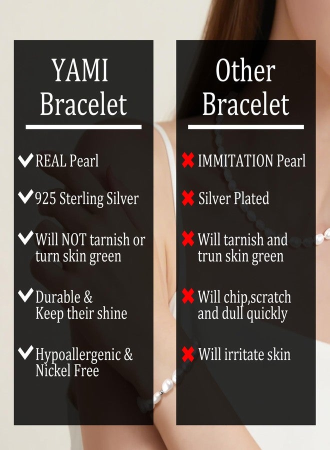 Yami سوار يامي من اللؤلؤ - لؤلؤة المياه العذبة 8-9 مم مع مشبك من الفضة الإسترلينية 925، هدية مجوهرات أنيقة للنساء في المناسبات، أعياد الميلاد، ويوم الأم - Image 5