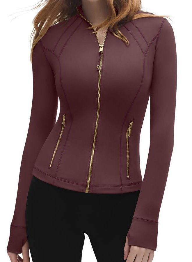SUUKSESS Women Golden Full Zip Up Workout Cropped Jackets Lightweight Athletic Yoga Tops - Image 1
