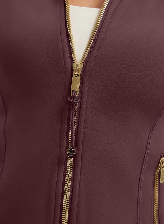 SUUKSESS Women Golden Full Zip Up Workout Cropped Jackets Lightweight Athletic Yoga Tops - Image 4
