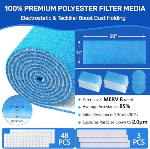 Demiwise Air Vent Filters Roll,12" x90" Cut to Fit Air Filter Material(60+Filters),MERV 8 Triple Filtration Electrostatic Vent Filter for Home Floor,Ceiling,Furnace, AC & HVAC-Includes 48 Adhesive Hook Tape - Image 2