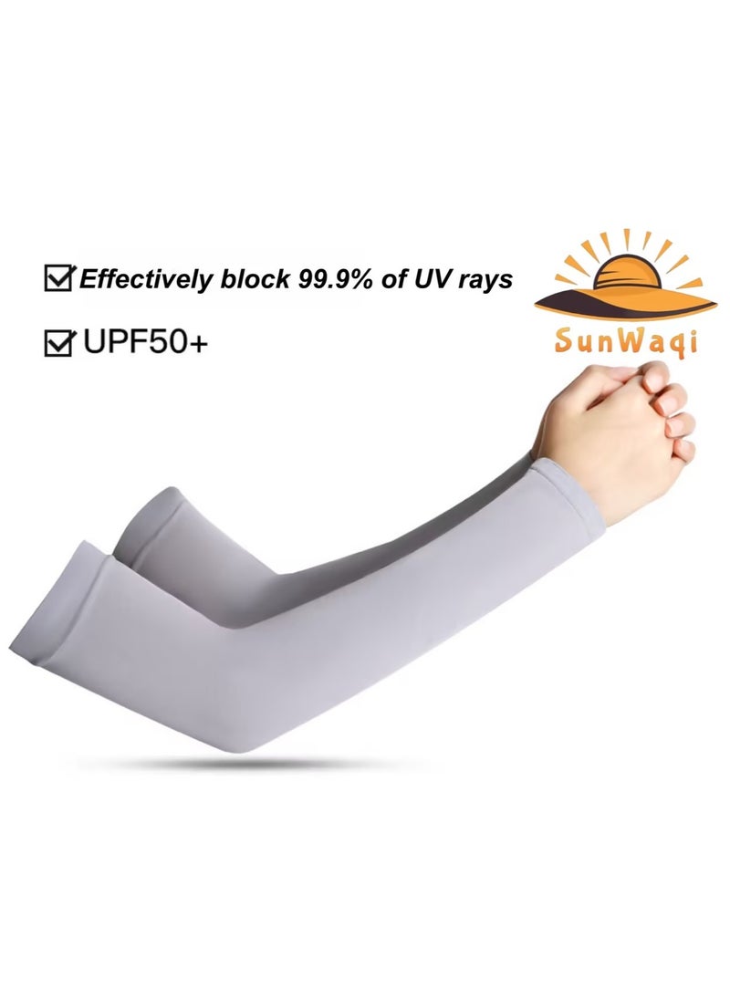 SunWaqi - Cooling Arm Sleeves with Unisex & Inclusive Size. Sun Protection Sleeves. Ice Silk UV Protection Sleeves. Black/White/Gray are Available. - Image 1