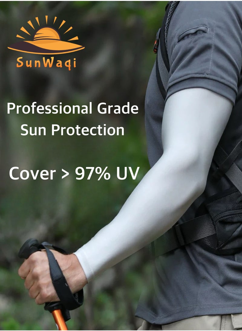 SunWaqi - Cooling Arm Sleeves with Unisex & Inclusive Size. Sun Protection Sleeves. Ice Silk UV Protection Sleeves. Black/White/Gray are Available. - Image 1