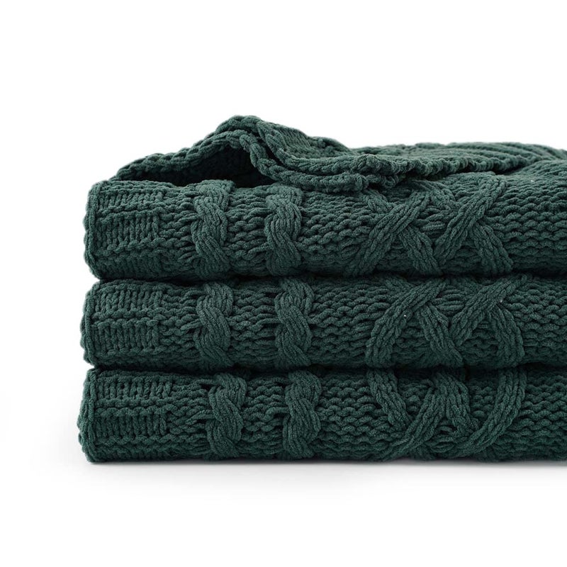 Battilo Christmas Dark Green Throw Blanket for Couch Woven Chenille Knit Throw Blanket Versatile for Chair 51 x 67 Inch Super Soft Warm Decorative Textured Blanket for Bed Sofa and Living Room