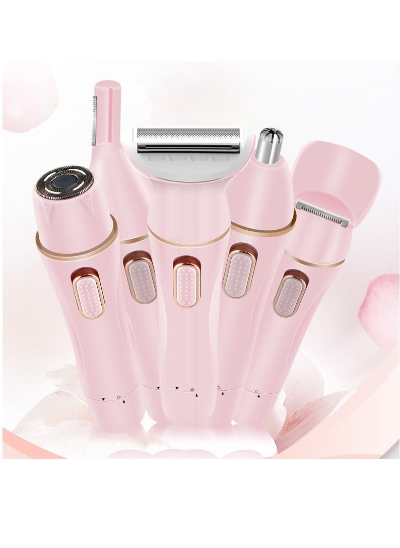 USB rechargeable 5 in 1 Electric Razor for Women,Electric Shaver for Women,Portable Bikini Trimmer Rechargeable Painless Hair Removal Tool Razors for Women for Legs, Underarms, Armpit, Face(Pink)
