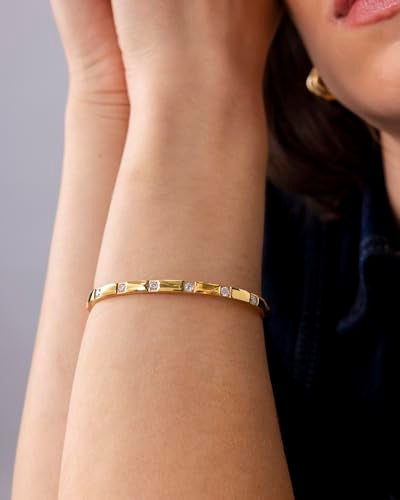 PAVOI Stainless Steel Thin Love Bangle Bracelets for Women | Dainty Waterproof Cubic Zirconia Hinged Bracelet Dupe | 6.5" - Image 2