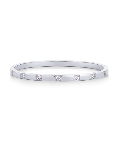PAVOI Stainless Steel Thin Love Bangle Bracelets for Women | Dainty Waterproof Cubic Zirconia Hinged Bracelet Dupe | 6.5" - Image 1