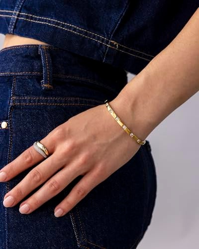 PAVOI Stainless Steel Thin Love Bangle Bracelets for Women | Dainty Waterproof Cubic Zirconia Hinged Bracelet Dupe | 6.5" - Image 5