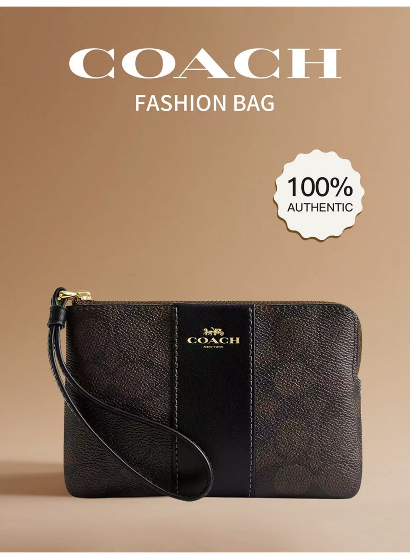 COACH Corner Zip 16 Silver Lettering Logo Classic Monogram PVC Wallet Wristlet Clutch Small Size for Women - Image 1
