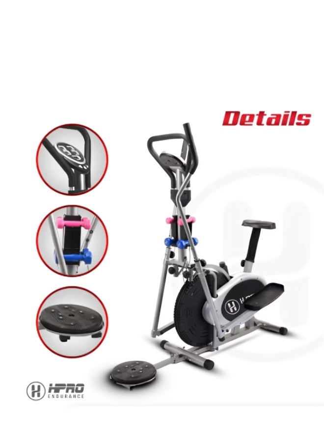 أتش برو جهاز إليبتيكال ٢ في ١ من إتش برو مزوّد بمقعد | دراجة أوربتراك كروس ترينر للجيم المنزلي | مع قرص تويست بوزن ١٠ كجم. - Image 2