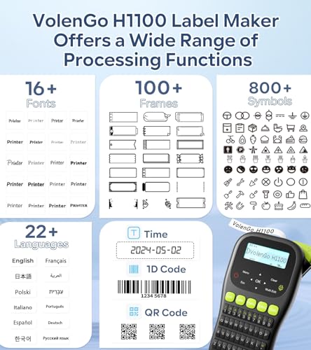VolenGo Label Maker Waterproof-Labels, Wire Cable Label Maker, Labeler Machine with Tapes Laminated, H1100 Handheld Labeling Maker with Backlit-LCD & One-Touch Key, Home Industrial Office Organization - Image 5