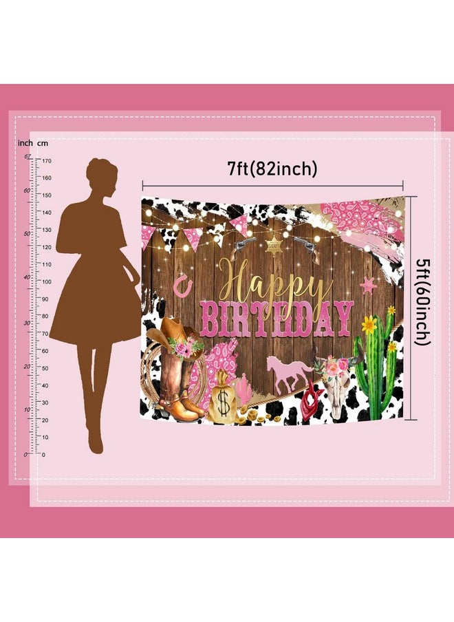 Mocsicka Western Cowgirl Birthday Backdrop Happy Birthday For Girl Party Decorations Banner Rustic West Rodeo Boot Country Birthday Photography Background Photo Booth Props(Pink, 7X5Ft (82X60 Inch))  - Image 5