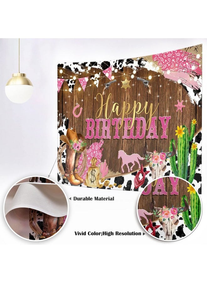 Mocsicka Western Cowgirl Birthday Backdrop Happy Birthday For Girl Party Decorations Banner Rustic West Rodeo Boot Country Birthday Photography Background Photo Booth Props(Pink, 7X5Ft (82X60 Inch))  - Image 2