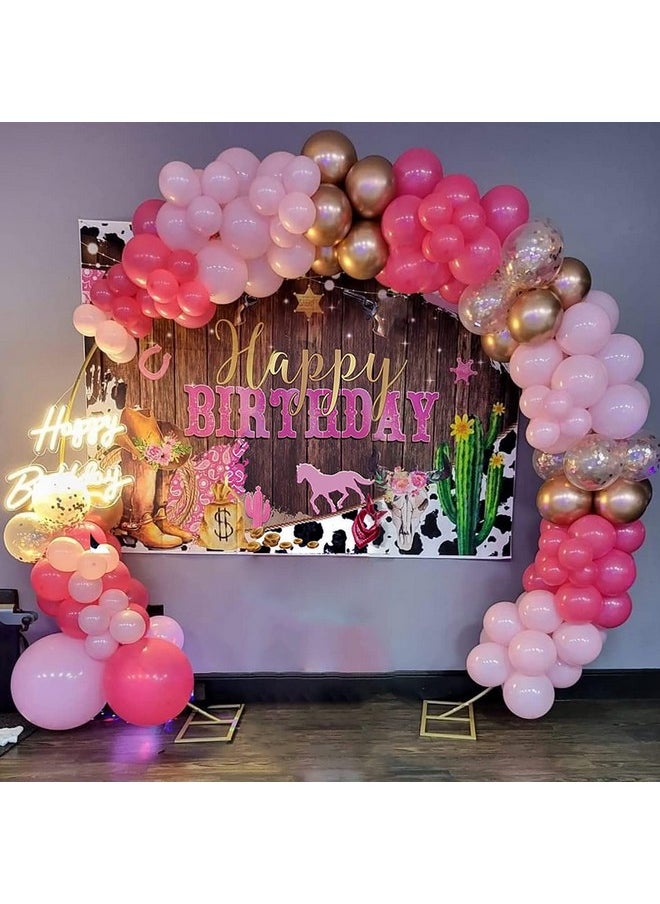 Mocsicka Western Cowgirl Birthday Backdrop Happy Birthday For Girl Party Decorations Banner Rustic West Rodeo Boot Country Birthday Photography Background Photo Booth Props(Pink, 7X5Ft (82X60 Inch))  - Image 3
