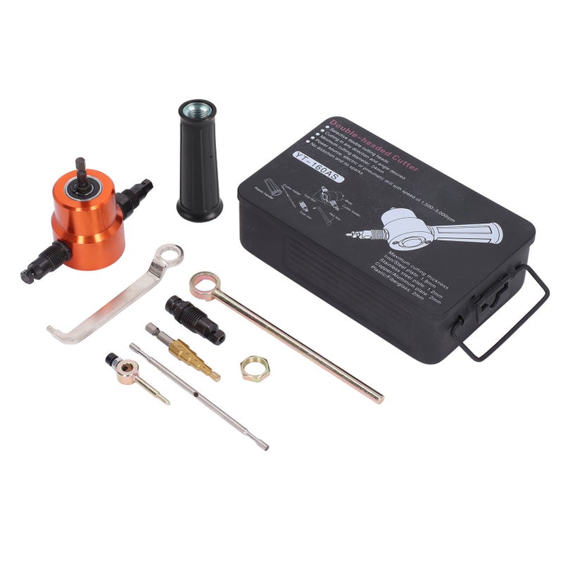 360° Double Head Cutter Sheet Metal Cutting Drilling Tool Electric Nibbler Attachment YT‑160AS - Image 1